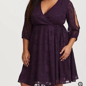 Floral Burnout Cold Shoulder Wrap Skater Dress